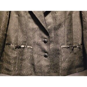 Womens Black Blazer Med Jacket Floral Bows Goth Coquette Party Work Shiny Flirt